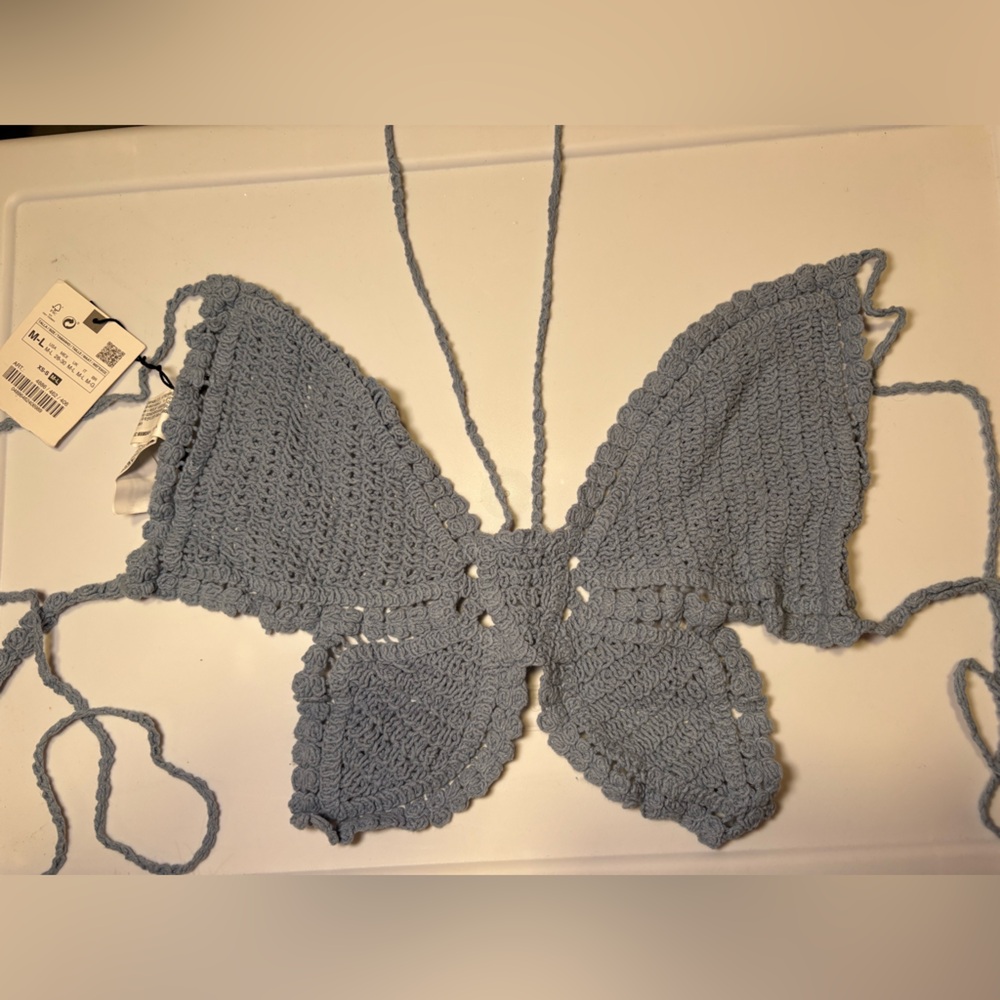 Blue Crochet Butterfly Top